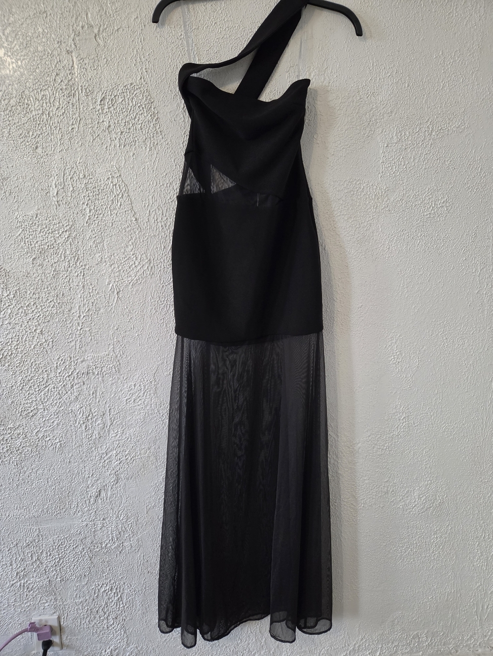 Meshki Black One-Shoulder Mesh Maxi Dress